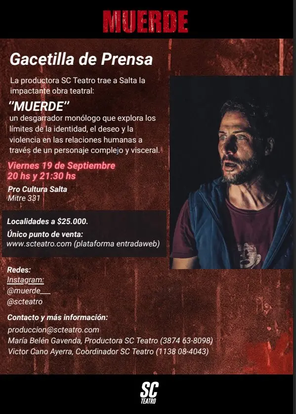 “MUERDE”: un monólogo que desnuda identidad, deseo y violencia llega a Salta