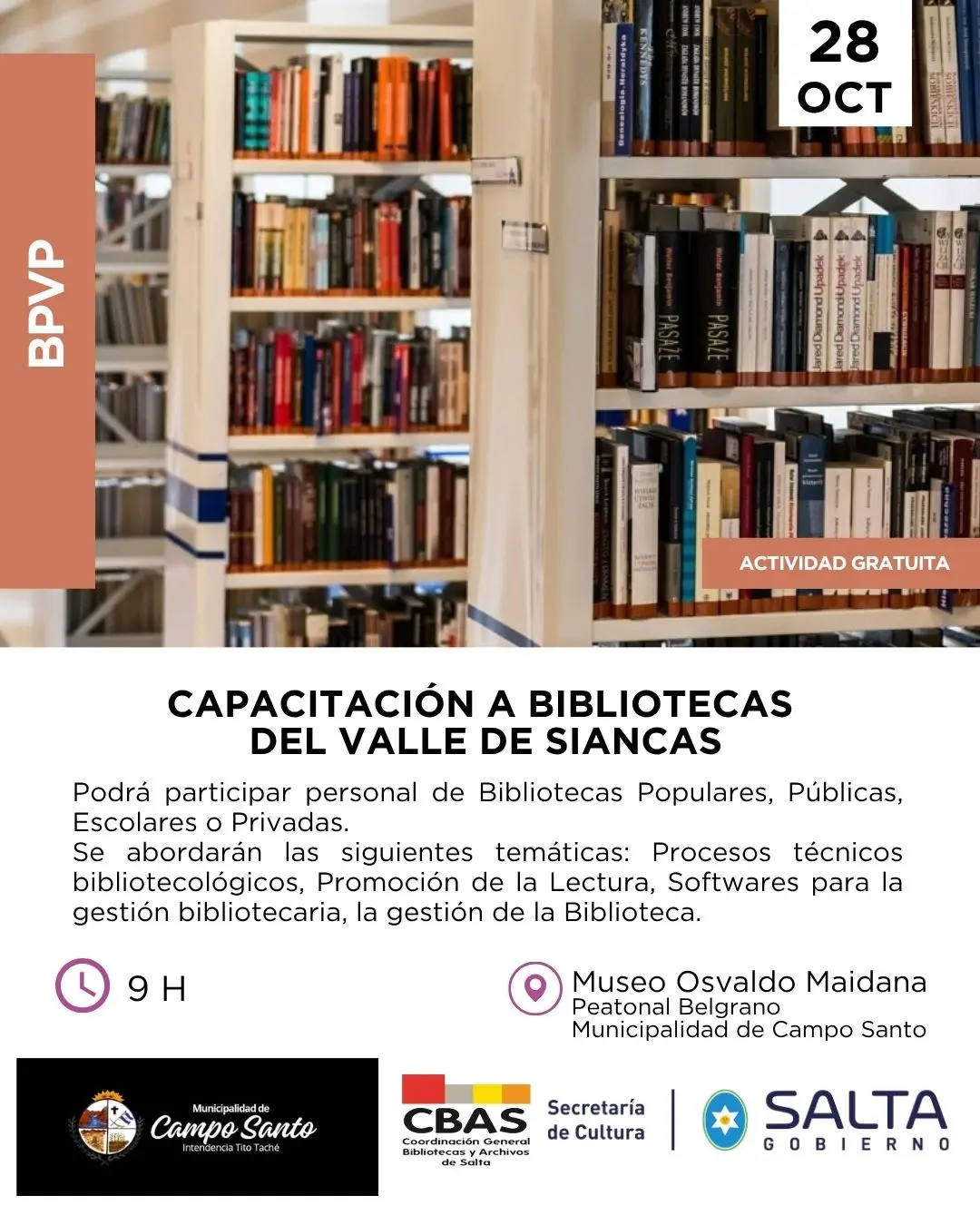 Capacitaciones bibliotecarias en Campo Santo: jornada intensiva para bibliotecas del Valle de Siancas