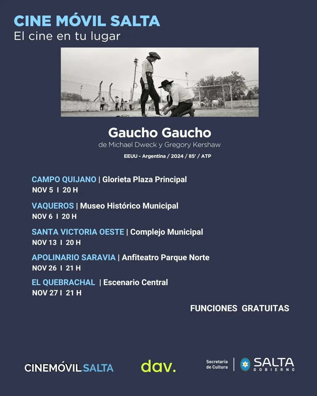El Cine Móvil lleva “Gaucho Gaucho” a los rincones de Salta durante noviembre