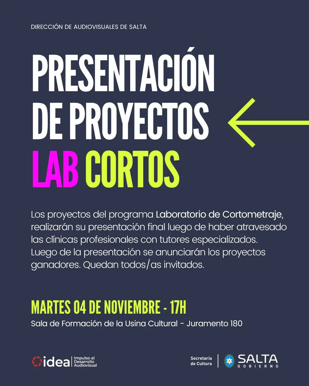 Presentarán los proyectos finales de LAB CORTOS