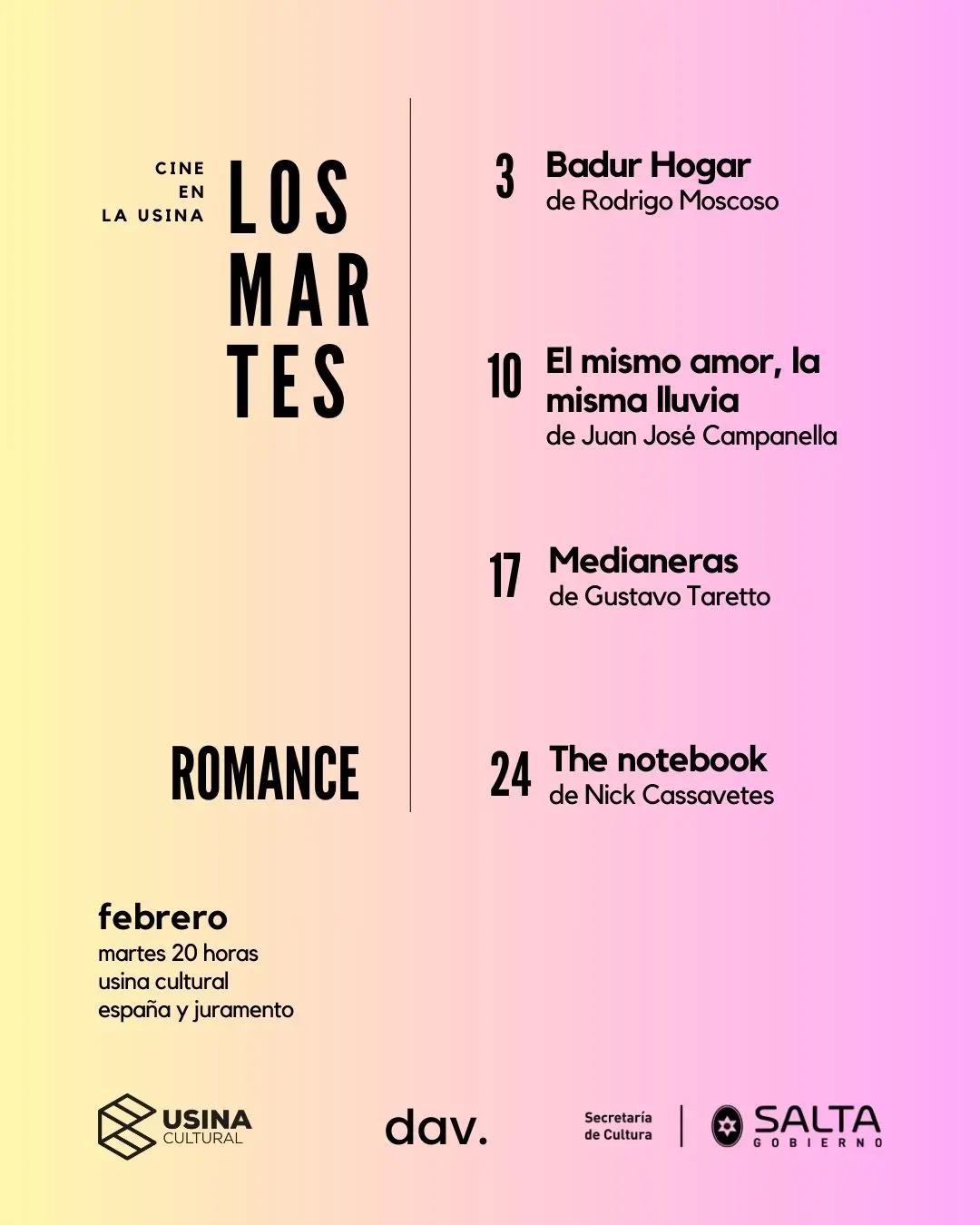 Los Martes: Cine y Romance para disfrutar en febrero