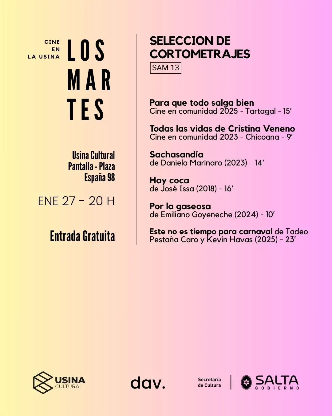 “Los Martes Verano” despide enero con una selección de cortometrajes salteños
