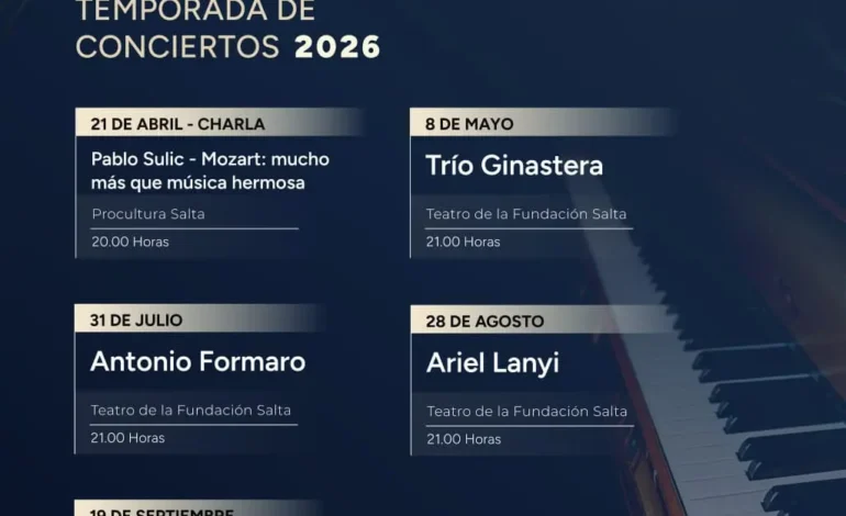 El Mozarteum Salta celebra 25 años con una temporada 2026 de excelencia musical