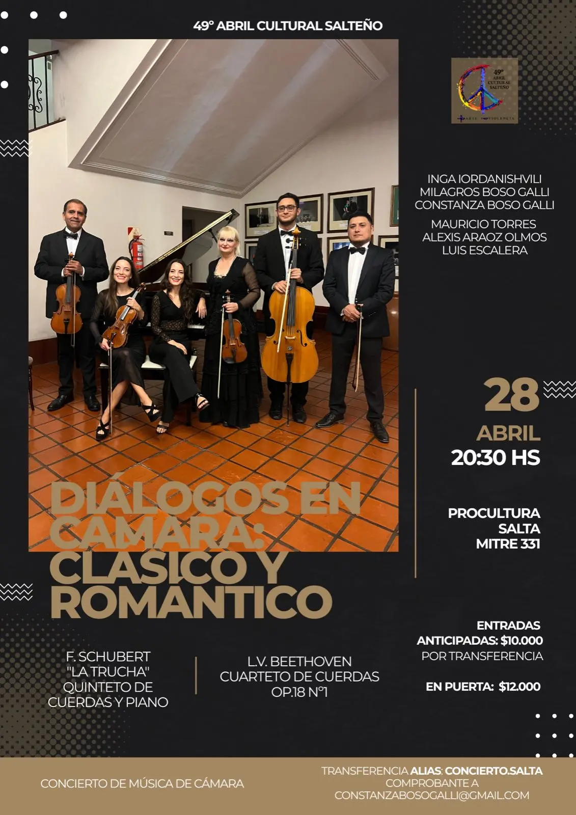 Diálogos en cámara propone un cruce entre Schubert y Beethoven en el Abril Cultural Salteño
